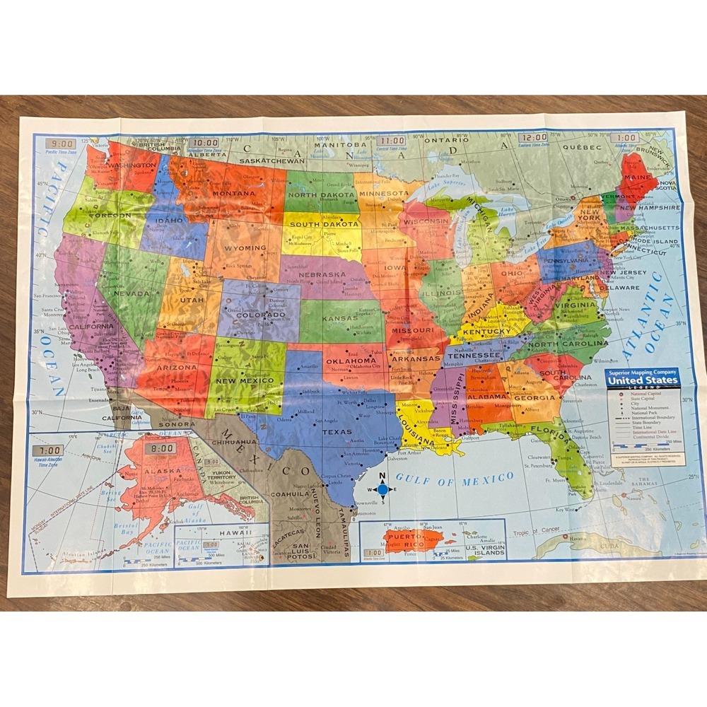 Superior Mapping Company United States Map w/Time Zones. 40x28 in.